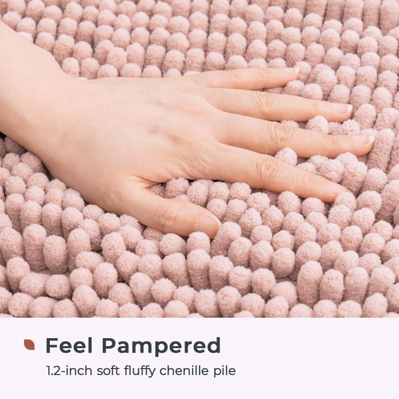 FRESHMINT Chenille Bathroom Rugs Mat 32â€x20â€, Non-Slip Bath Mat for Bathroom Floor & Bathtub, Washable Soft Shower Shag Bath Rugs, Fluffy Thick Water Absorbent Microfiber Shower Mat, Dusty Pink - Image 3